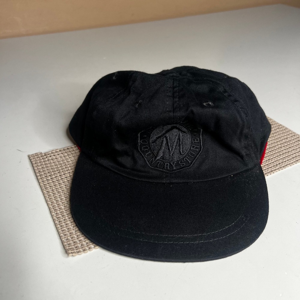 Vintage Marlboro Country Store Hat Black Red Leather Strapback Cotton Cap 90s
